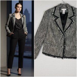 Vintage Drapers & Damons Tweed Boucle Blazer Jacket Wool Blend Frayed size 12P